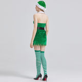 Women's 4PCS Christmas Elf Santa's Helper Costume for Women Party Fancy Dress with Hat
