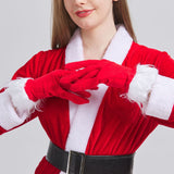 Women's 4 Pcs Mrs Claus Santa Christmas Costume with Hooded Dress with Belt Stockings Gloves