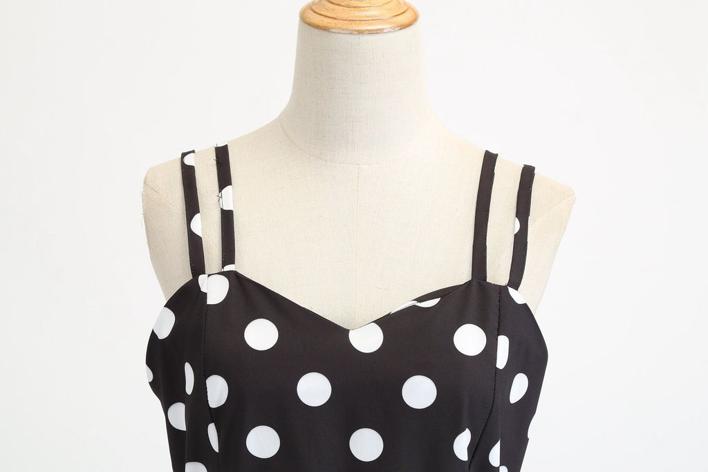 Women's 50s 60s 80s Vintage Sleeveless Strap Polka Dot A-Line Swing Cocktail Party Tea Dresses