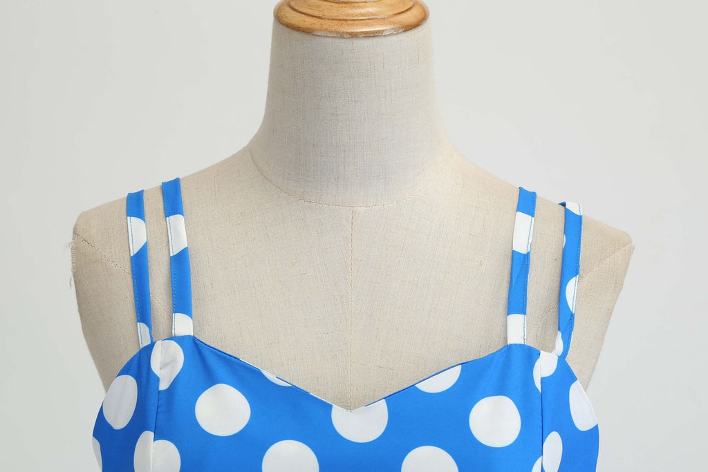 Women's 50s 60s 80s Vintage Sleeveless Strap Polka Dot A-Line Swing Cocktail Party Tea Dresses