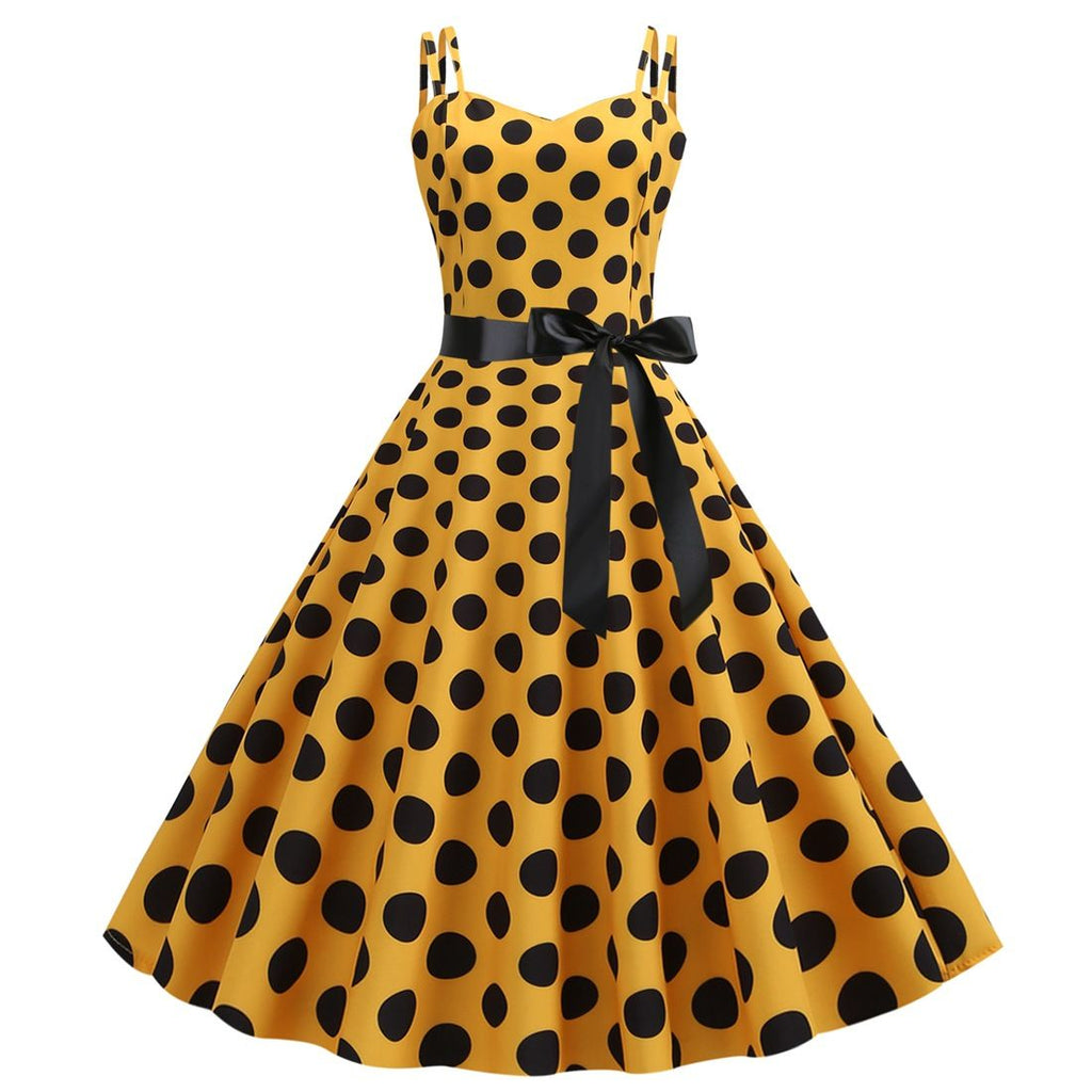 Women's 50s 60s 80s Vintage Sleeveless Strap Polka Dot A-Line Swing Co Hiipps Women's 50s 60s 80s Vintage Sleeveless Strap Polka Dot A-Line Swing Co Hiipps