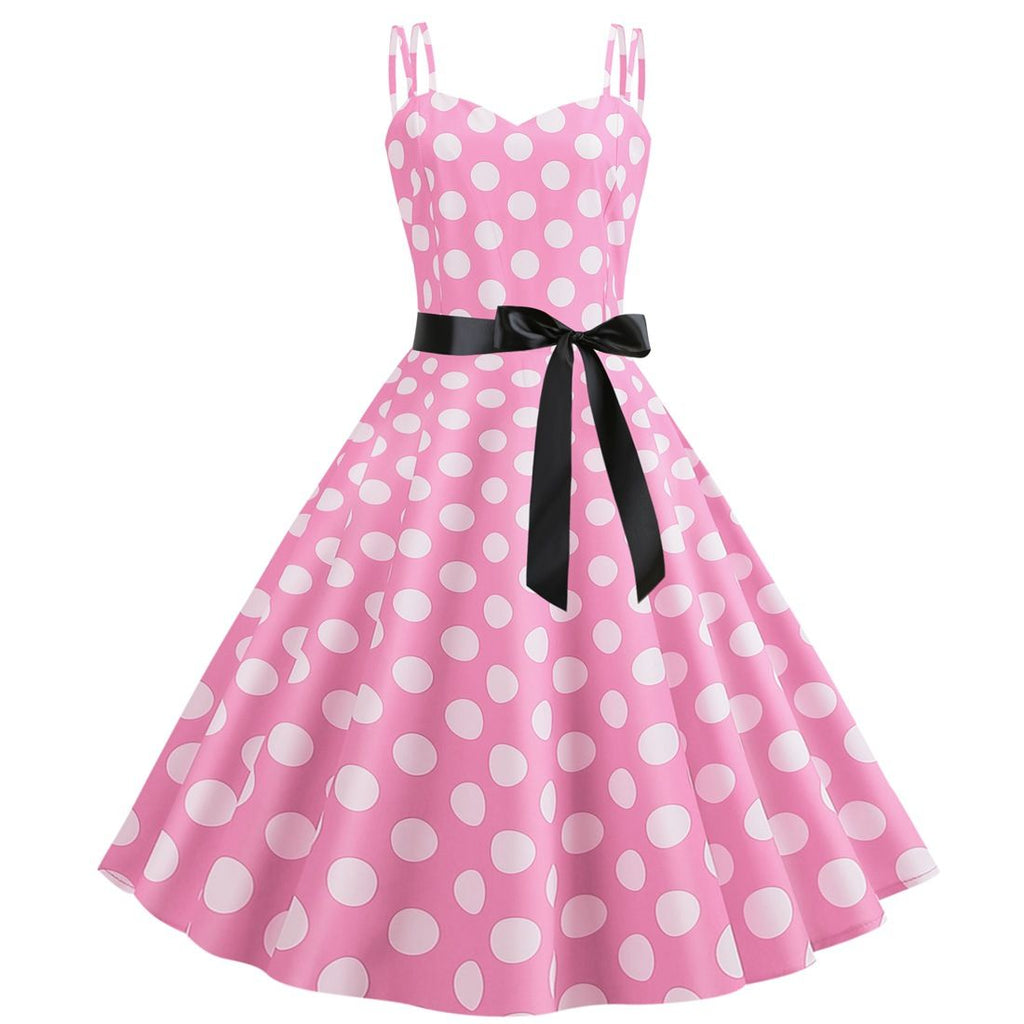 Women's 50s 60s 80s Vintage Sleeveless Strap Polka Dot A-Line Swing Co Hiipps Women's 50s 60s 80s Vintage Sleeveless Strap Polka Dot A-Line Swing Co Hiipps
