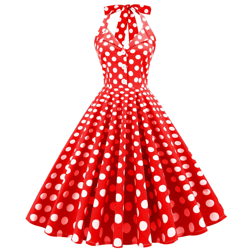 Women's 50s Halter Vintage A Line Polka Dot Cocktail Dress Prom Tea Pa Hiipps Women's 50s Halter Vintage A Line Polka Dot Cocktail Dress Prom Tea Pa Hiipps