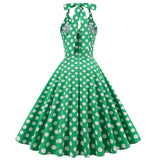 Women's 50s Halter Vintage A Line Polka Dot Cocktail Dress Prom Tea Party  Swing Dress