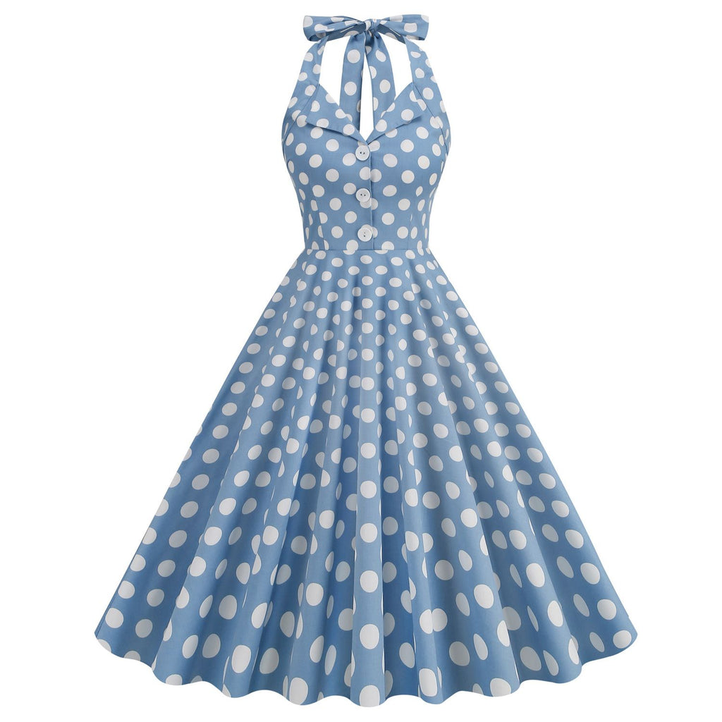 Women's 50s Halter Vintage A Line Polka Dot Cocktail Dress Prom Tea Pa Hiipps Women's 50s Halter Vintage A Line Polka Dot Cocktail Dress Prom Tea Pa Hiipps