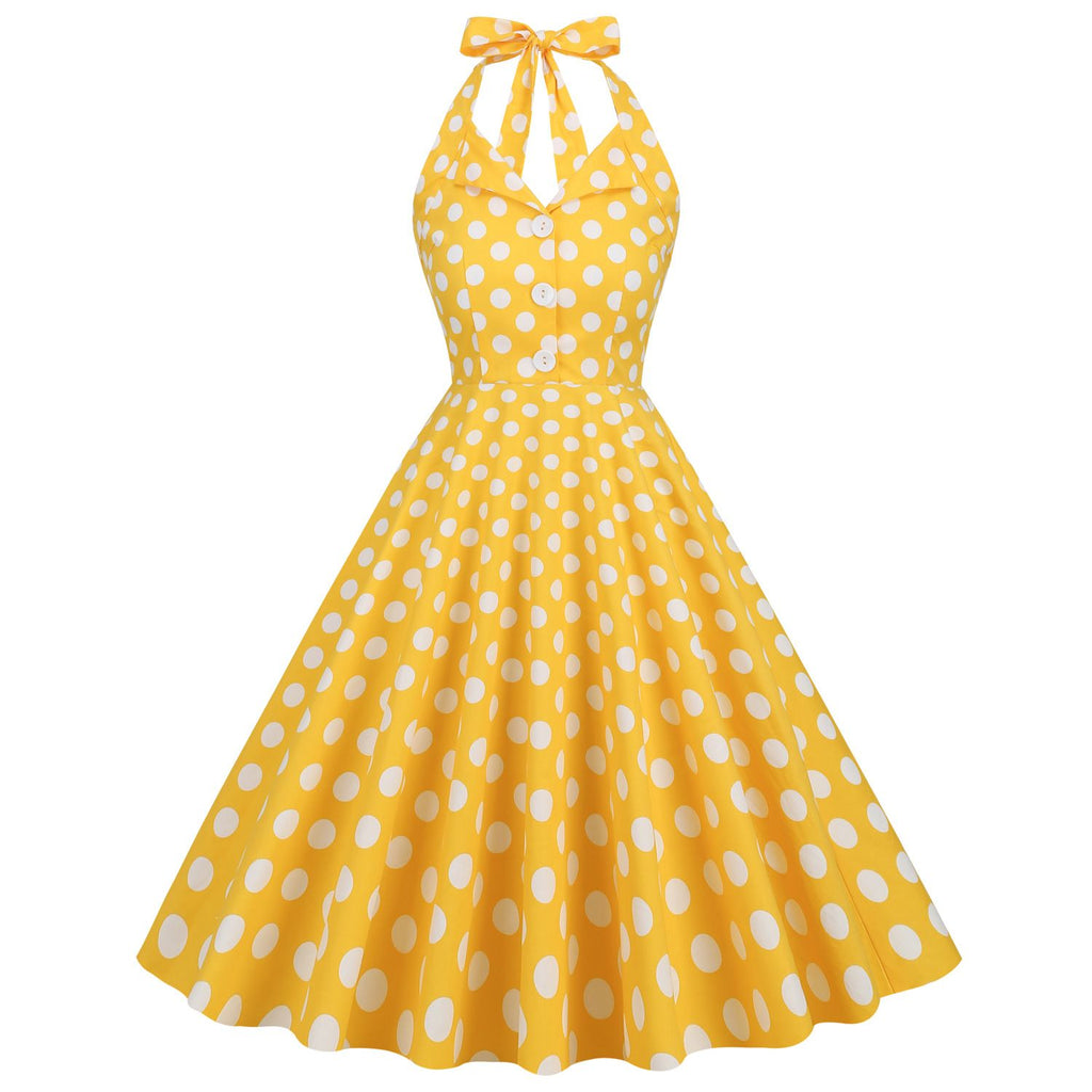 Women's 50s Halter Vintage A Line Polka Dot Cocktail Dress Prom Tea Pa Hiipps Women's 50s Halter Vintage A Line Polka Dot Cocktail Dress Prom Tea Pa Hiipps