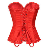 Women's Beautiful Floral Lace Up Boned Overbust Corset Bustier Lingerie Bodyshaper Top