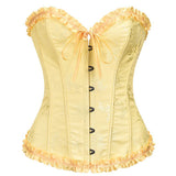 Women's Beautiful Floral Lace Up Boned Overbust Corset Bustier Lingerie Bodyshaper Top