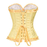 Women's Beautiful Floral Lace Up Boned Overbust Corset Bustier Lingerie Bodyshaper Top