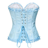 Women's Beautiful Floral Lace Up Boned Overbust Corset Bustier Lingerie Bodyshaper Top