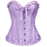 Women's Beautiful Floral Lace Up Boned Overbust Corset Bustier Lingerie Bodyshaper Top