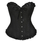 Women's Beautiful Floral Lace Up Boned Overbust Corset Bustier Lingerie Bodyshaper Top