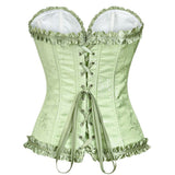 Women's Beautiful Floral Lace Up Boned Overbust Corset Bustier Lingerie Bodyshaper Top