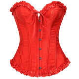 Women's Beautiful Floral Lace Up Boned Overbust Corset Bustier Lingerie Bodyshaper Top