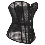 Women's Black Corset Top Mesh Boned Body Shaper Sexy Lace Up Overbust Waist Trainer