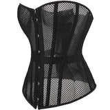 Women's Black Corset Top Mesh Boned Body Shaper Sexy Lace Up Overbust Waist Trainer