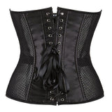 Women's Black Corset Top Mesh Boned Body Shaper Sexy Lace Up Overbust Waist Trainer