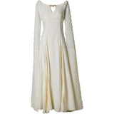 Women's Chiffon Dress Halloween Cosplay Costume Beige Long Train Dress