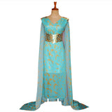 Women's Chiffon dress Halloween Cosplay Costume Blue Long Train Dress