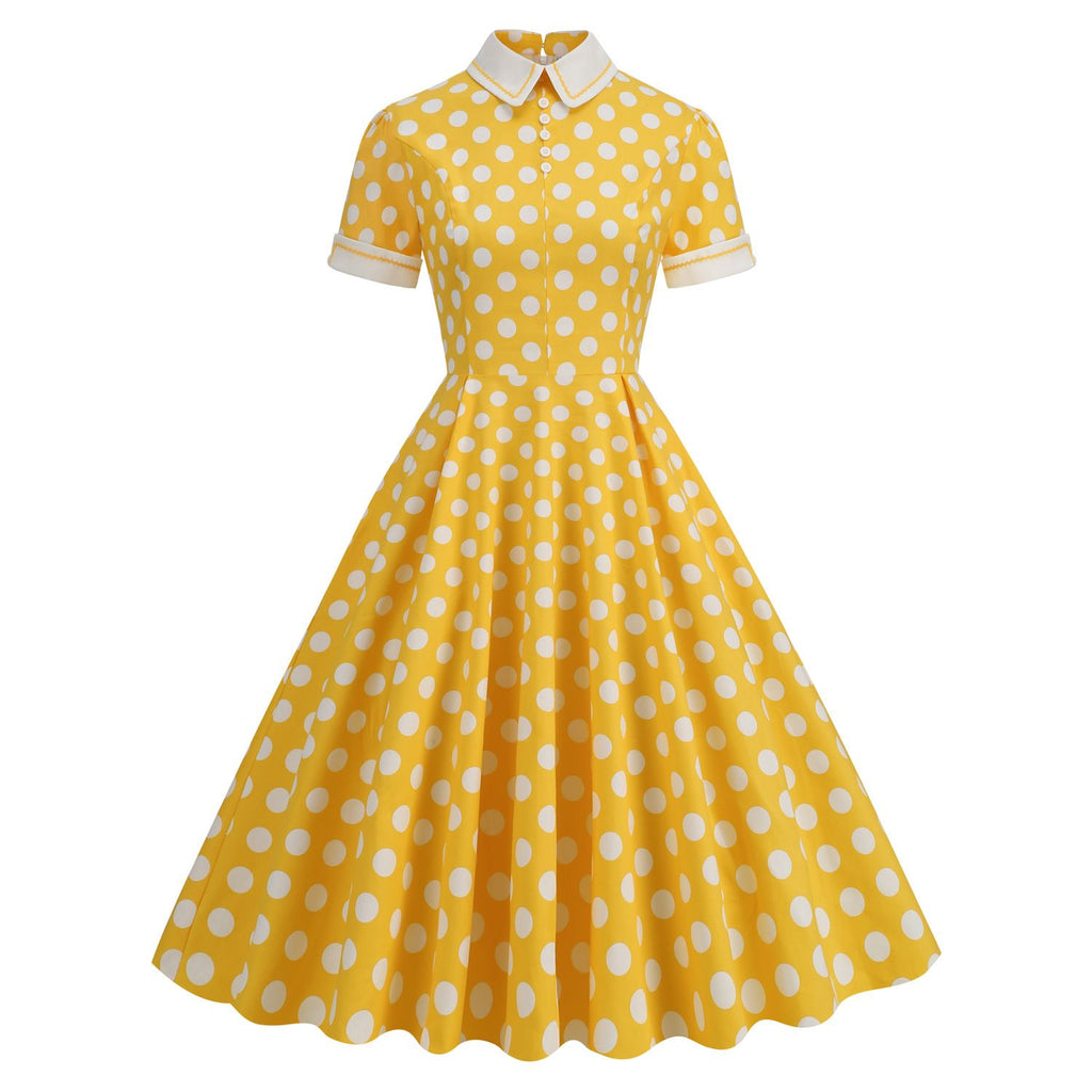 Women's Embroidery Collar Polka Dots 1950s Tea Party Vintage Cocktail Dress