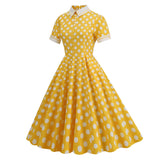 Women's Embroidery Collar Polka Dots 1950s Tea Party Vintage Cocktail Dress