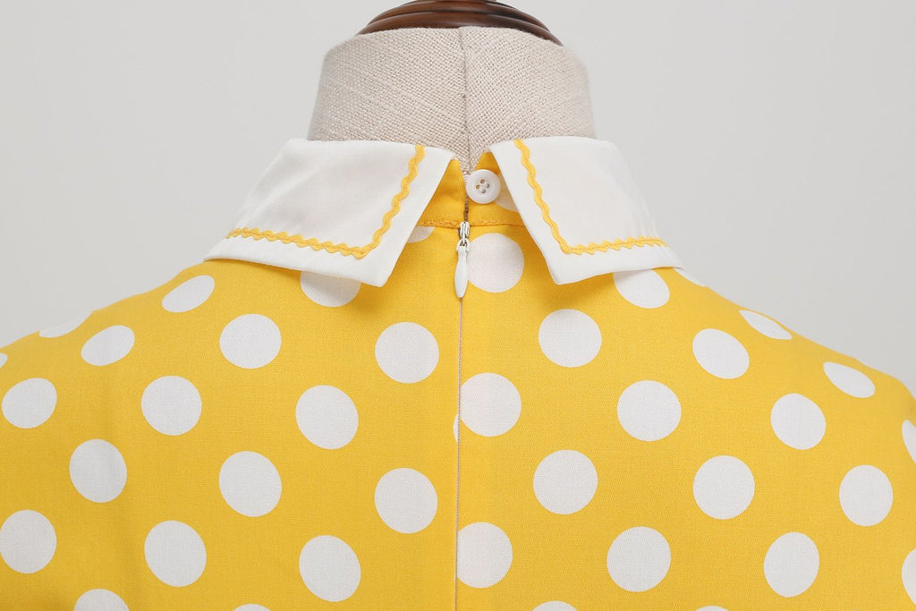 Women's Embroidery Collar Polka Dots 1950s Tea Party Vintage Cocktail Dress