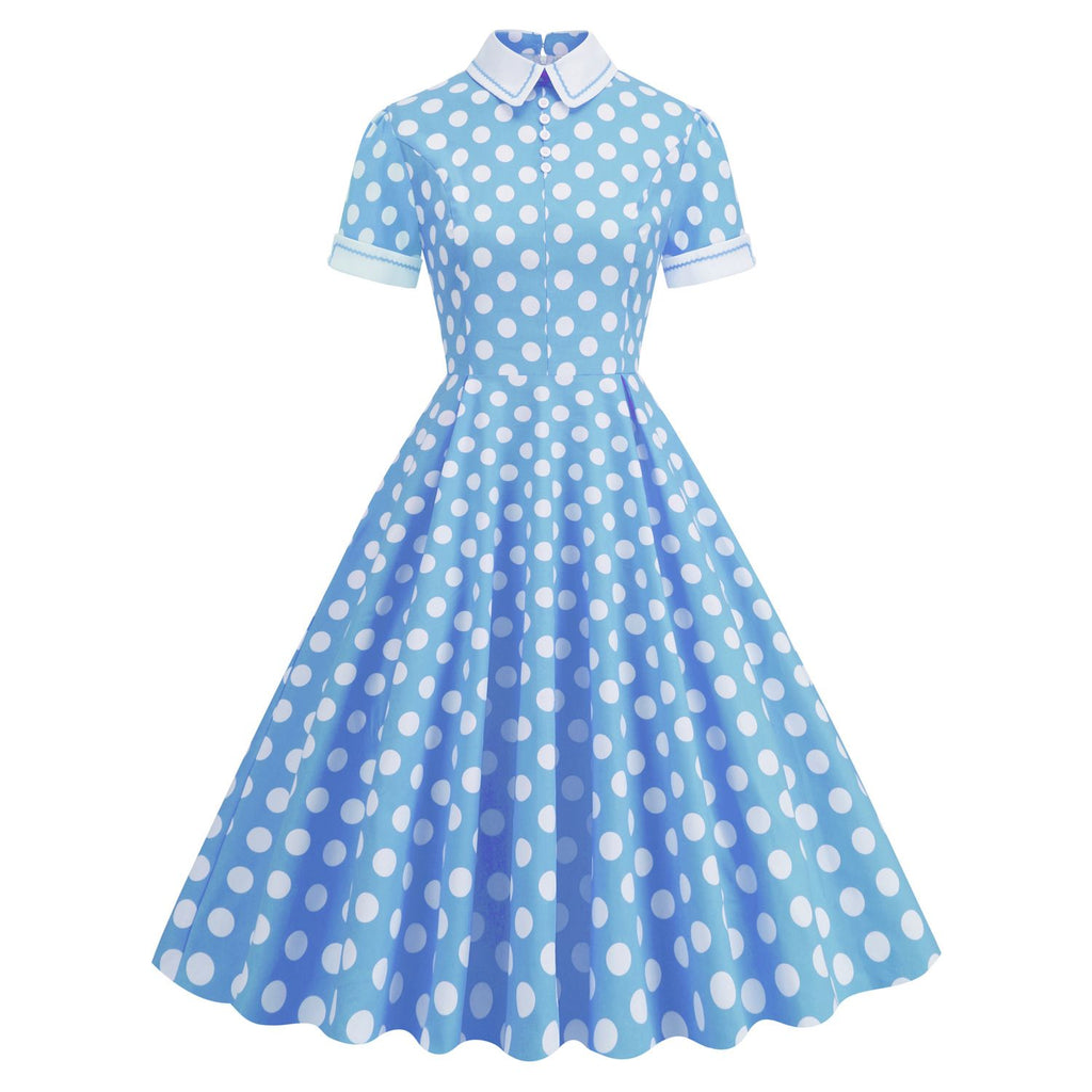 Women's Embroidery Collar Polka Dots 1950s Tea Party Vintage Cocktail Dress