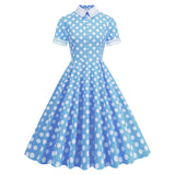 Women's Embroidery Collar Polka Dots 1950s Tea Party Vintage Cocktail Dress