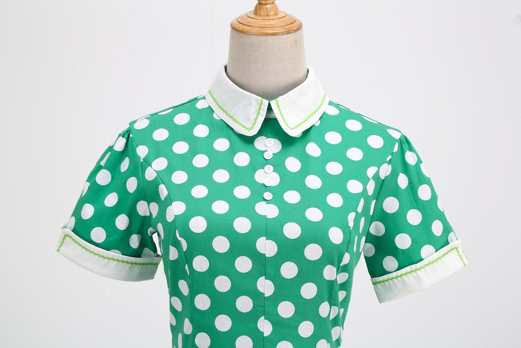 Women's Embroidery Collar Polka Dots 1950s Tea Party Vintage Cocktail Dress