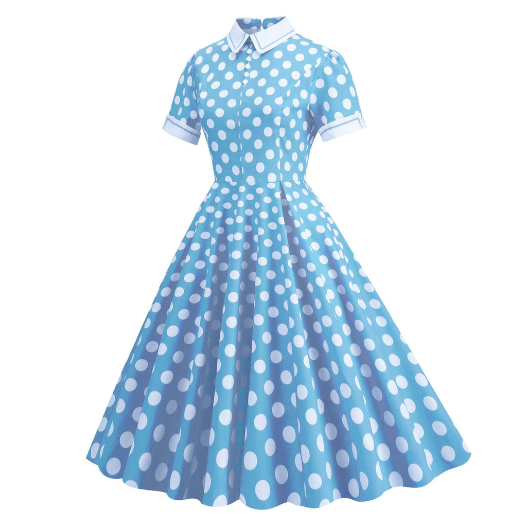 Women's Embroidery Collar Polka Dots 1950s Tea Party Vintage Cocktail Dress