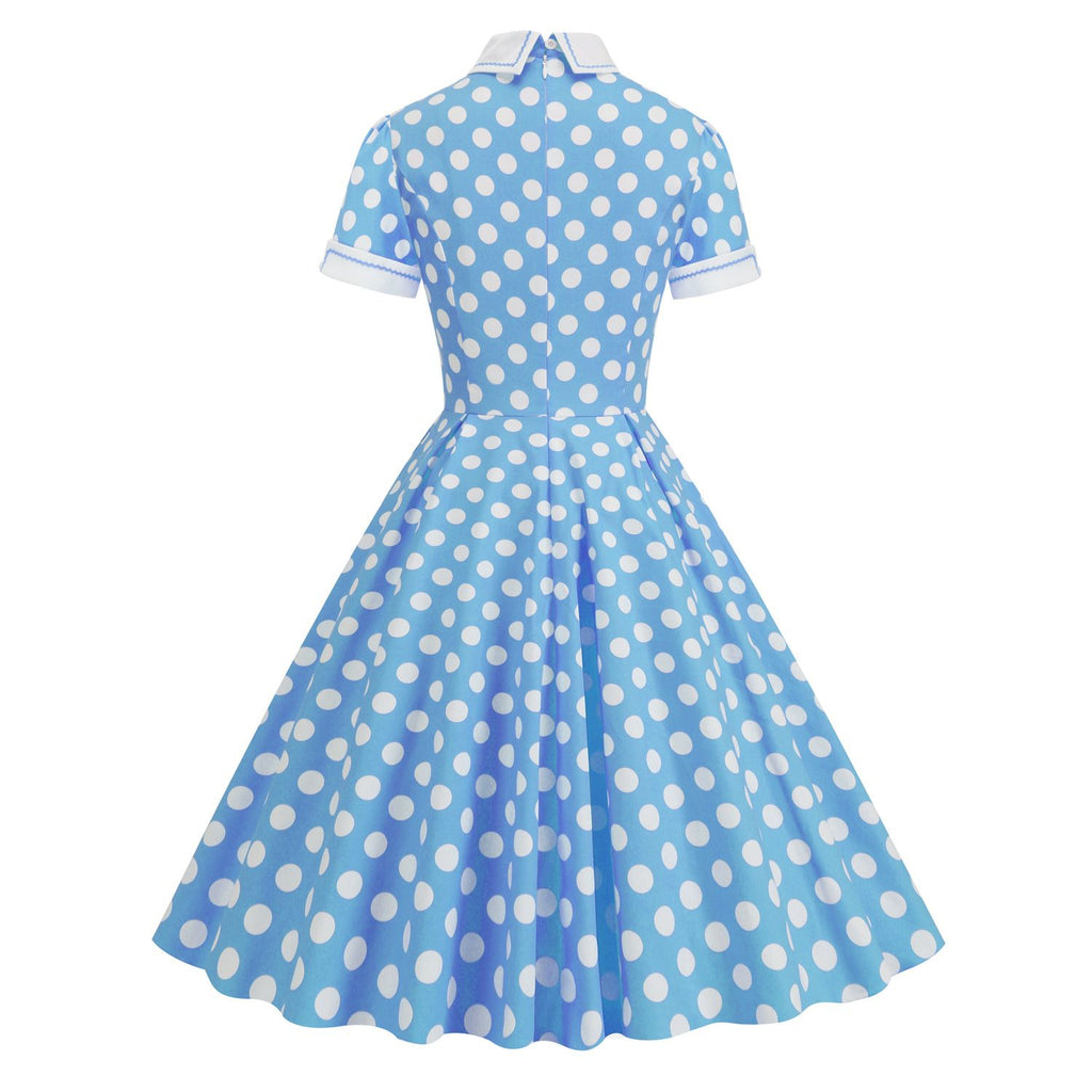 Women's Embroidery Collar Polka Dots 1950s Tea Party Vintage Cocktail Dress
