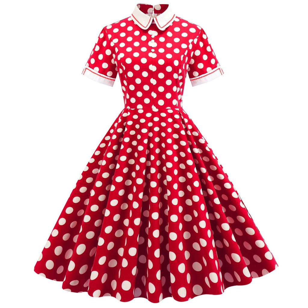 Women's Embroidery Collar Polka Dots 1950s Tea Party Vintage Cocktail Dress