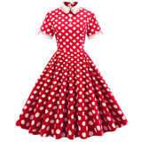 Women's Embroidery Collar Polka Dots 1950s Tea Party Vintage Cocktail Dress