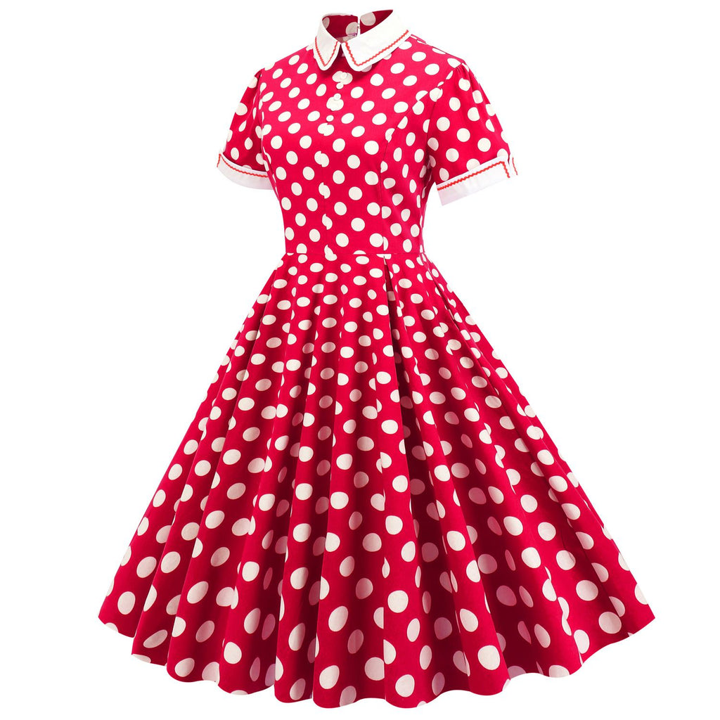 Women's Embroidery Collar Polka Dots 1950s Tea Party Vintage Cocktail Dress