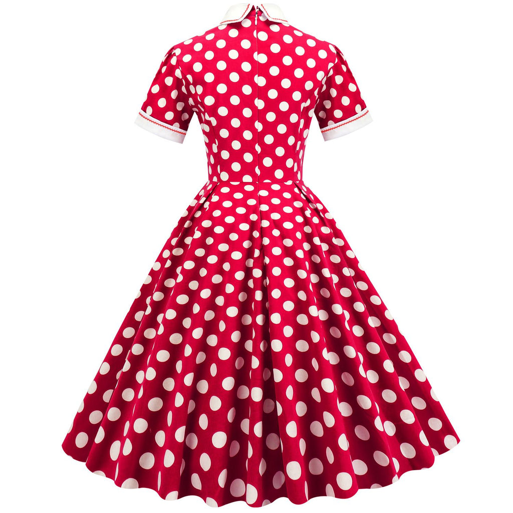 Women's Embroidery Collar Polka Dots 1950s Tea Party Vintage Cocktail Dress