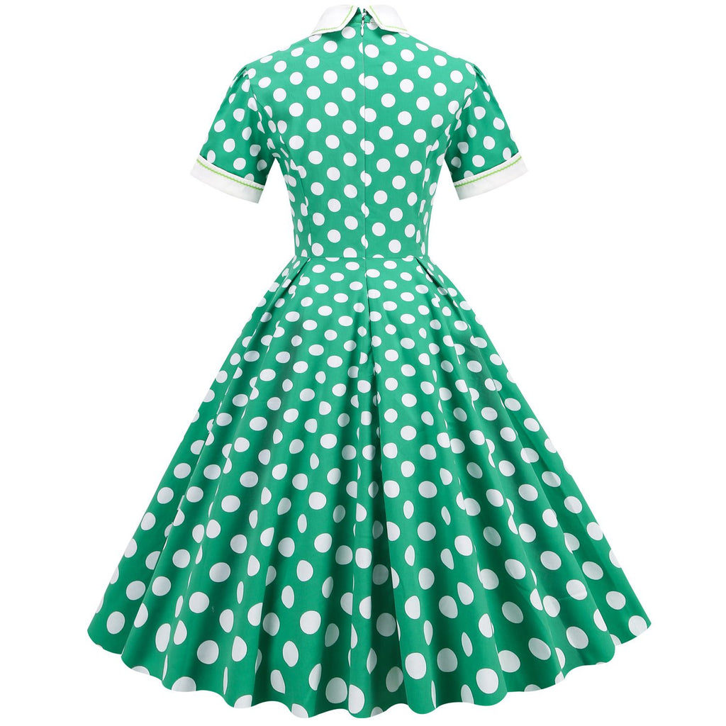 Women's Embroidery Collar Polka Dots 1950s Tea Party Vintage Cocktail Dress
