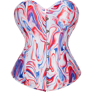 Women's Fashion Colorful Lace Up Corset Tops Sexy Vintage Floral Overbust Waist Cincher Bustier