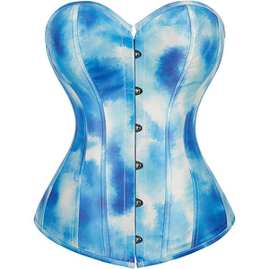 Women's Fashion Colorful Lace Up Corset Tops Vintage Floral Overbust Bustier