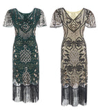 Women's Flapper Dresses 1920s Sequins Art Deco Gatsby Cocktail Dress with Sleeve
