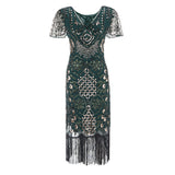 Women's Flapper Dresses 1920s Sequins Art Deco Gatsby Cocktail Dress with Sleeve