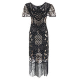 Women's Flapper Dresses 1920s Sequins Art Deco Gatsby Cocktail Dress with Sleeve