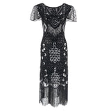 Women's Flapper Dresses 1920s Sequins Art Deco Gatsby Cocktail Dress with Sleeve