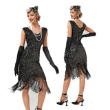 Women's Flapper Dresses 1920s V Neck Beaded Fringed Great Gatsby Dress