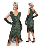 Women's Flapper Dresses 1920s V Neck Beaded Fringed Great Gatsby Dress