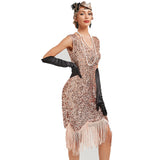 Women's Flapper Dresses 1920s V Neck Beaded Fringed Great Gatsby Dress