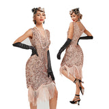 Women's Flapper Dresses 1920s V Neck Beaded Fringed Great Gatsby Dress