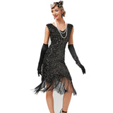 Women's Flapper Dresses 1920s V Neck Beaded Fringed Great Gatsby Dress