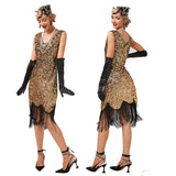 Women's Flapper Dresses 1920s V Neck Beaded Fringed Great Gatsby Dress