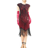 Women's Flapper Dresses 1920s Vintage Beaded Fringed Great Gatsby Dress with Sleeve Roaring 20s