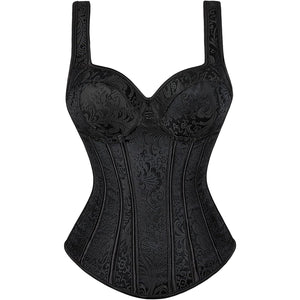 Women's Gothic Jacquard Shoulder Straps Tank Overbust Corset Bustiers